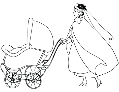 Woman With Pram Coloring Page